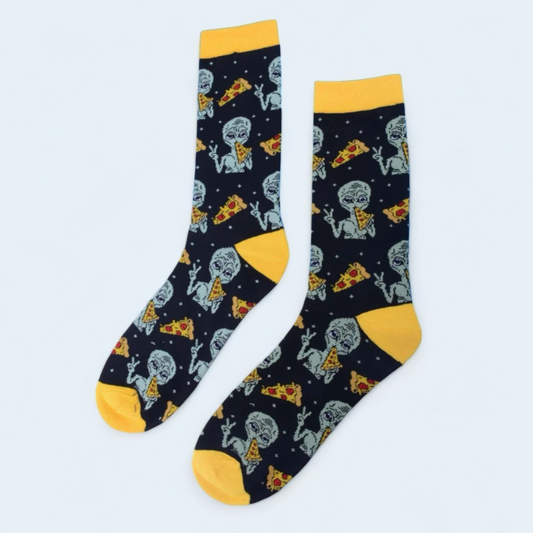 Men Alien & Pizza Print Crew Socks