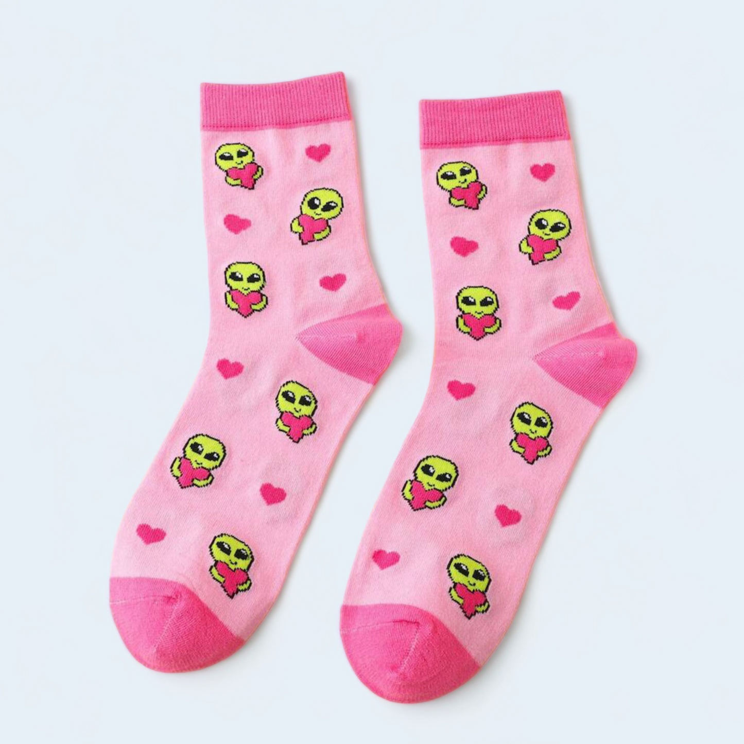 Cute Alien With Heart Crew Socks