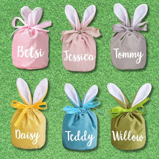 Personalised Mini Drawstring Bunny Gift Bag.