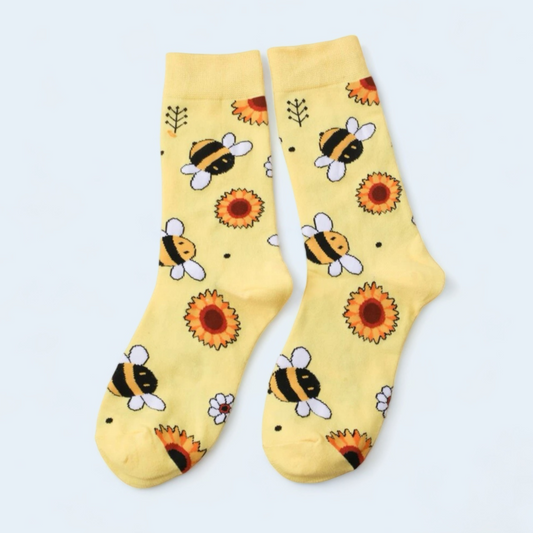 Sunflower & Bee Pattern Cute Crew Socks