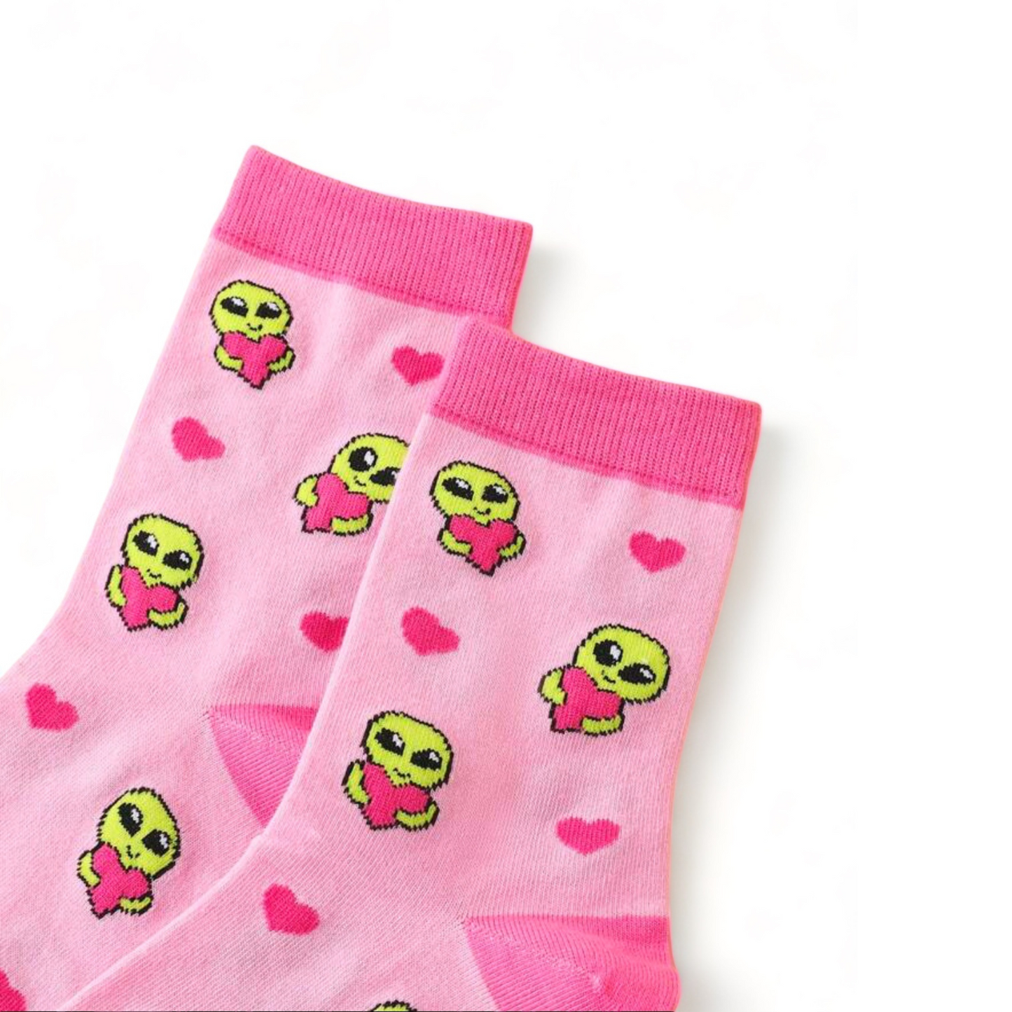 Cute Alien With Heart Crew Socks