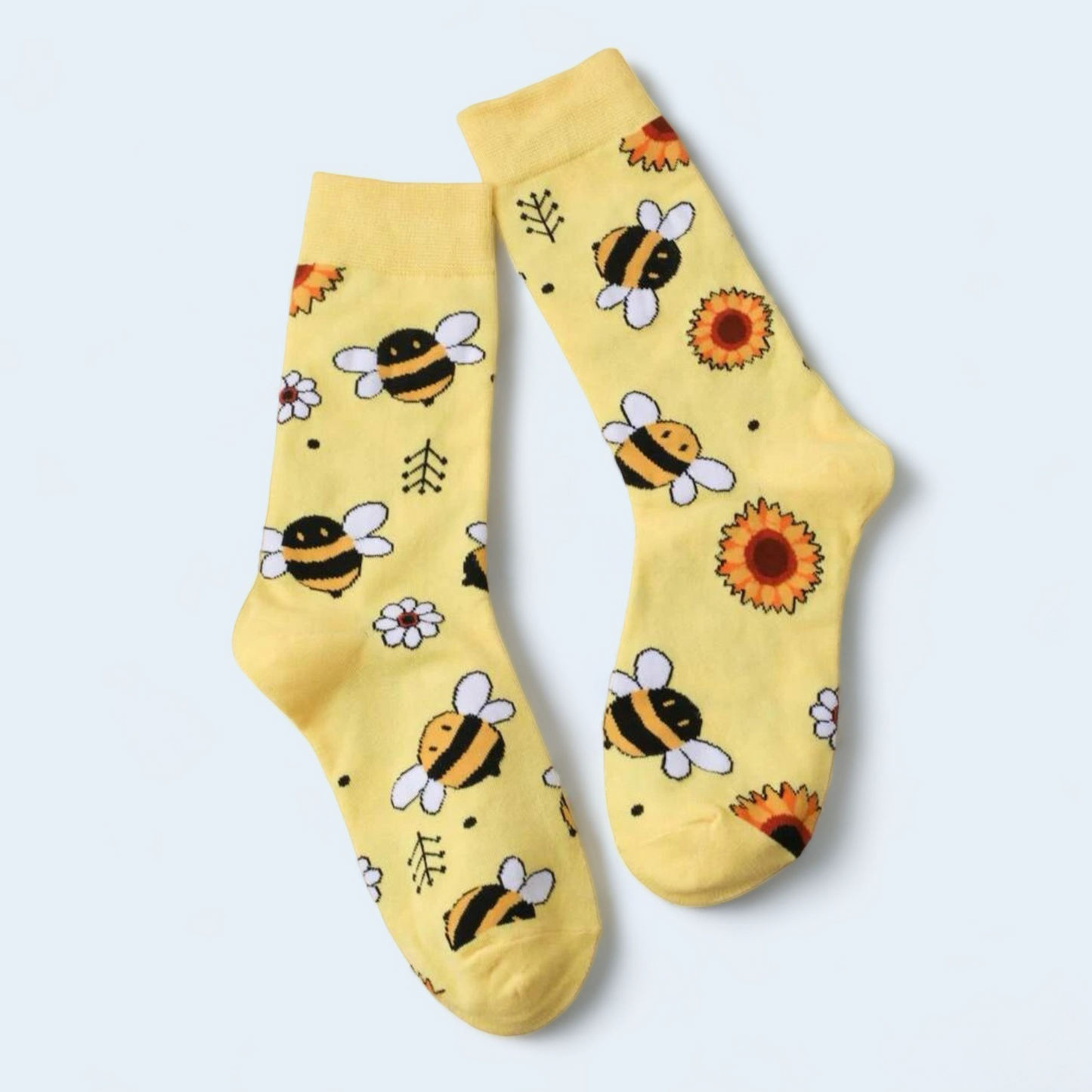 Sunflower & Bee Pattern Cute Crew Socks