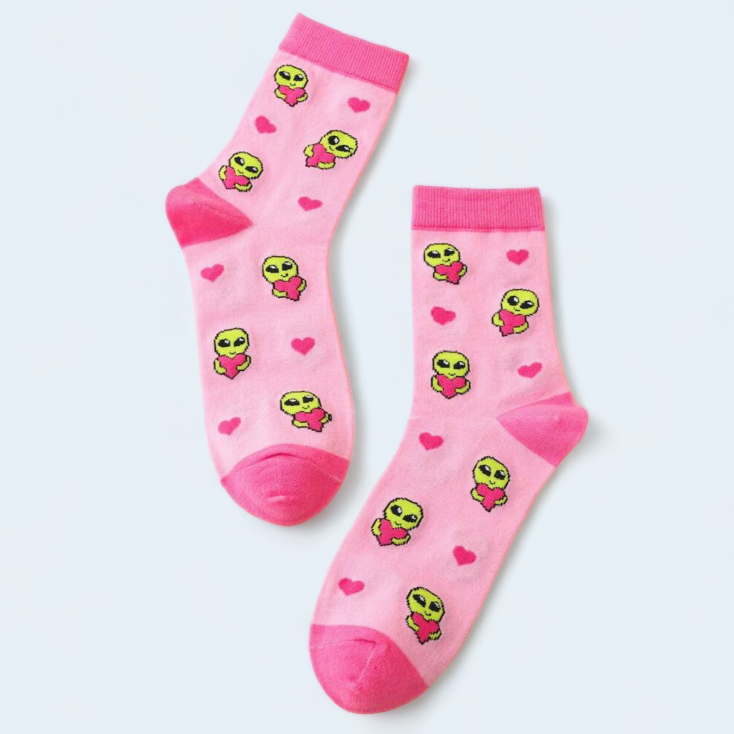 Cute Alien With Heart Crew Socks