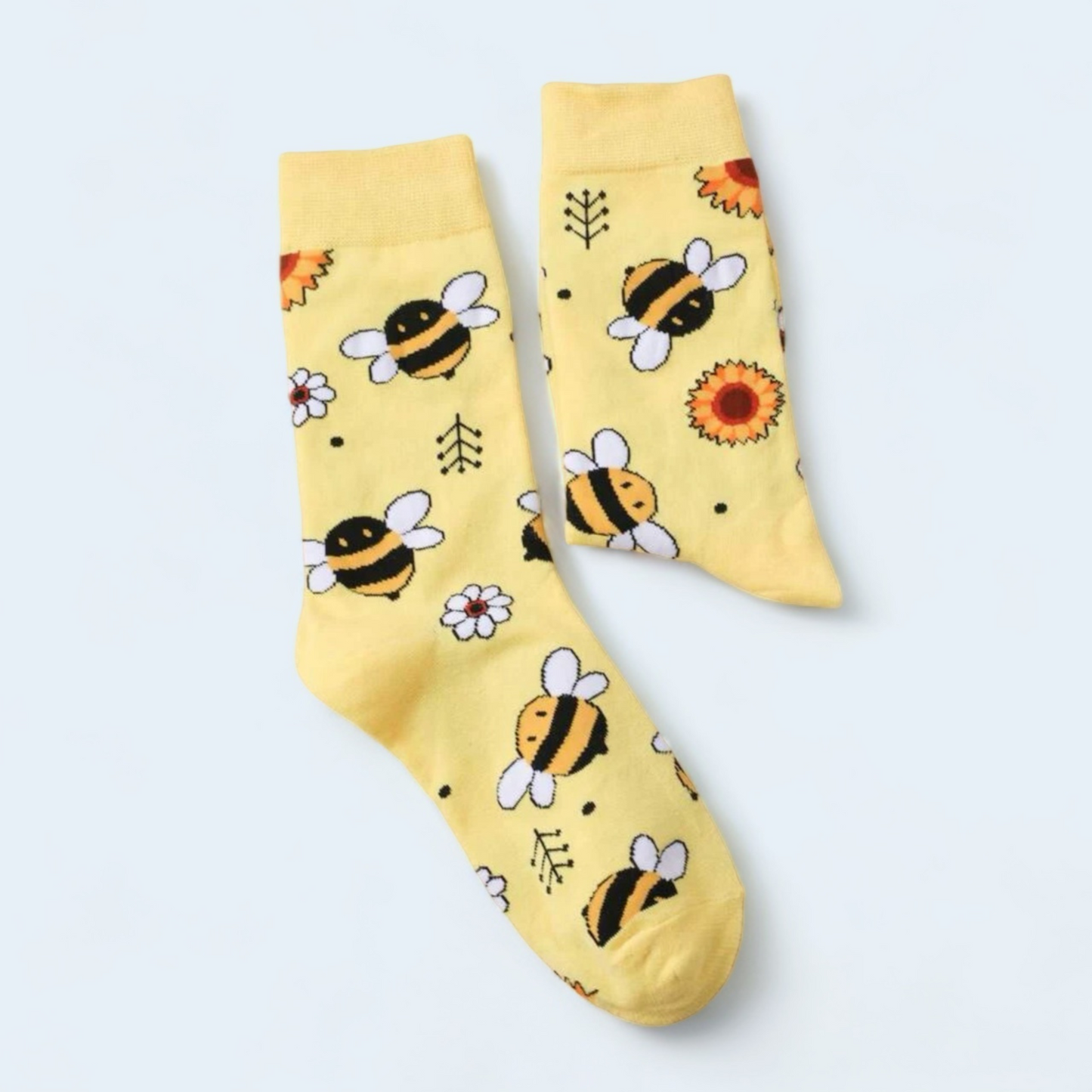 Sunflower & Bee Pattern Cute Crew Socks