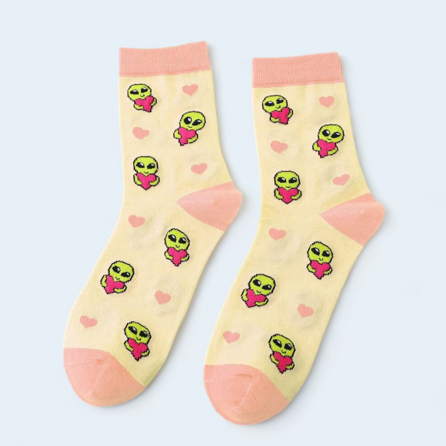 Cute Alien With Heart Crew Socks