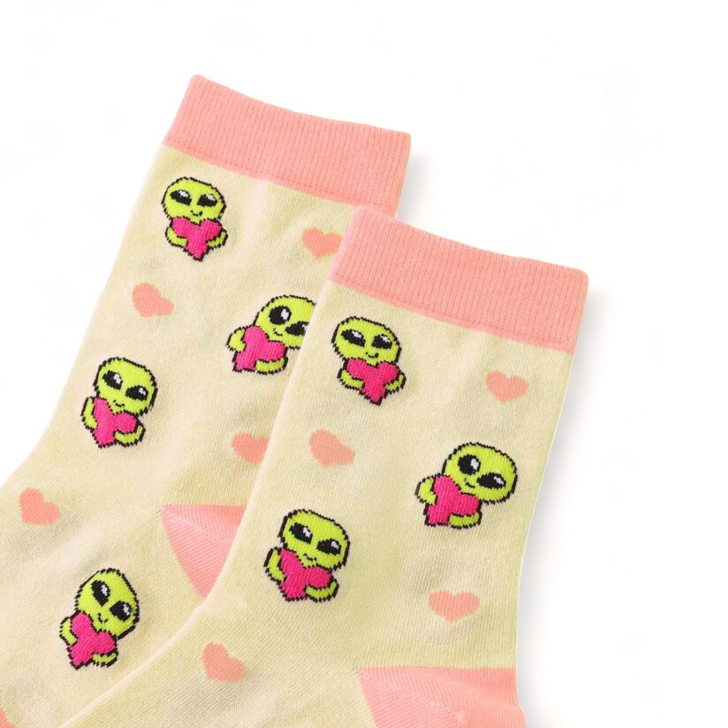 Cute Alien With Heart Crew Socks