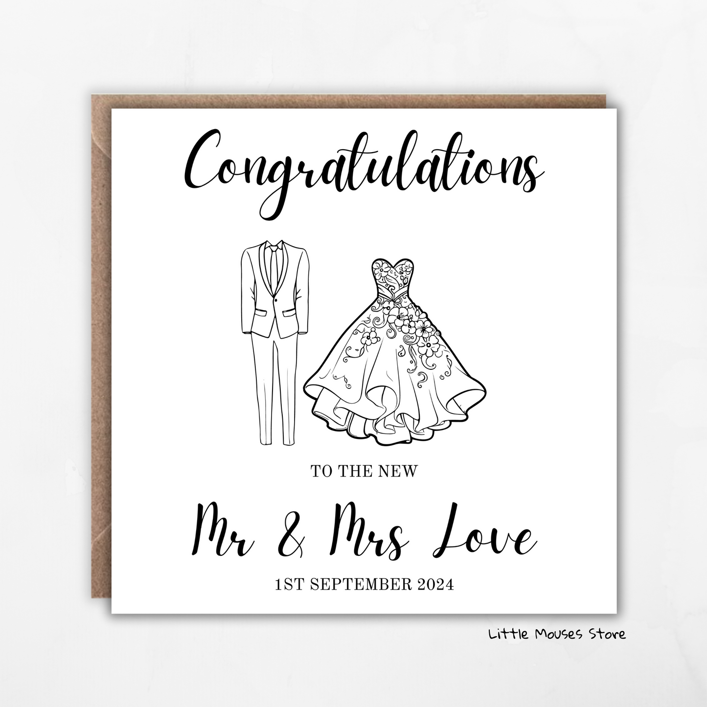 Mr & Mrs Congratulations wedding card | Personalise wedding card