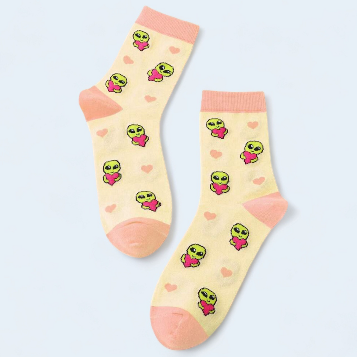 Cute Alien With Heart Crew Socks