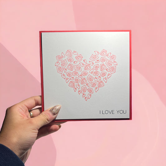 Handmade Valentine's Day Card - I Love you roses heart